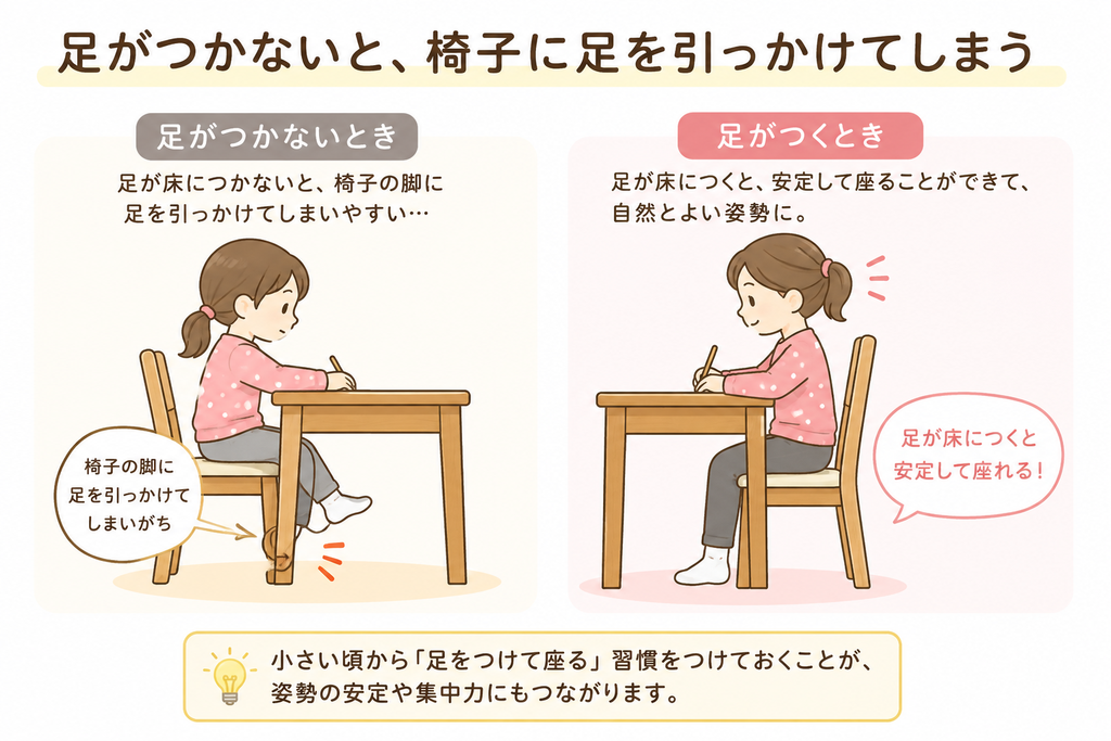 椅子に足を引っかけるような座り方
